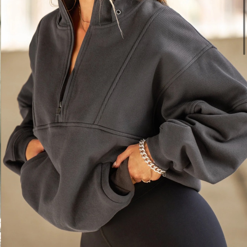 Joah Brown Black Retro Half Zip
